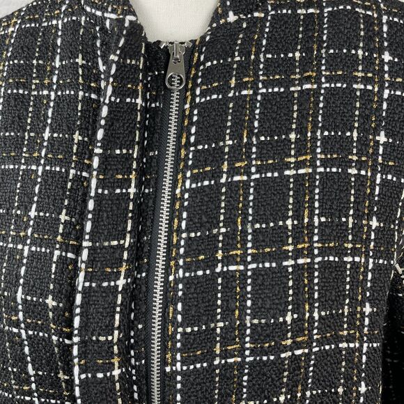 ON 34th Women’s Tweed Bomber Jacket Small Black / Gold Metallic Full-Zip Pockets - Picture 4 of 12